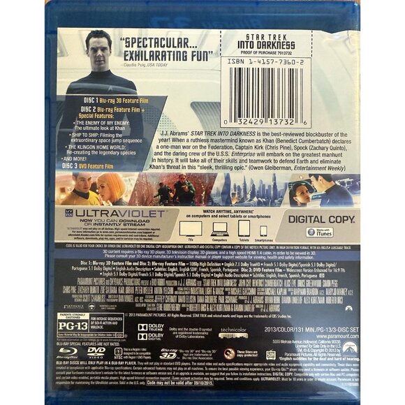 Star Trek Into Darkness (Blu-ray 3D) Lenticular Slipcover, Chris Pine, Sci-Fi - Picture 4 of 7
